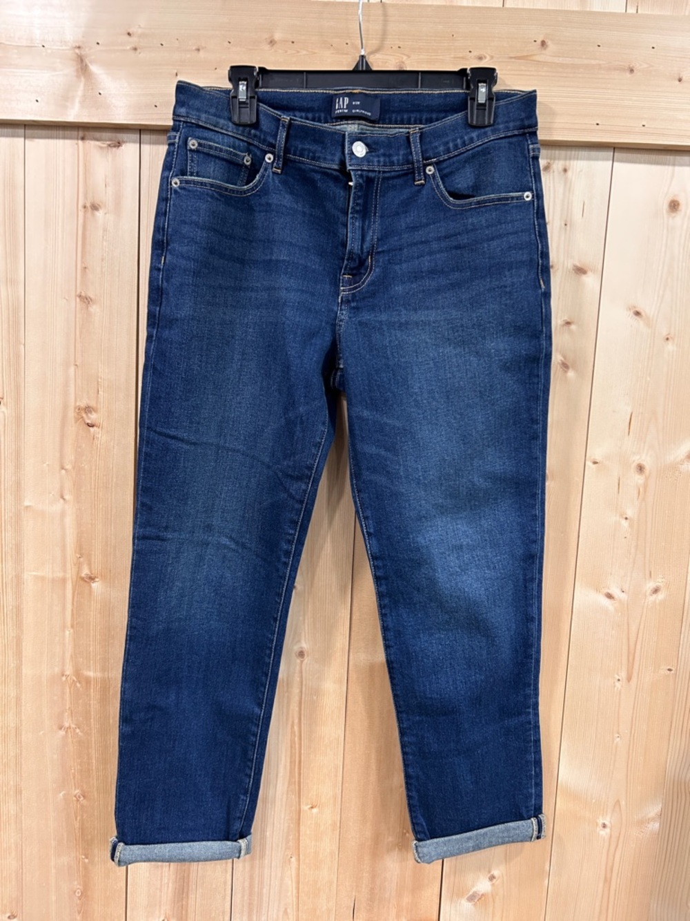 Gap High-Rise Girlfriend Jeans - Dark Wash Cuffed Denim Minimalist Capsule Prep